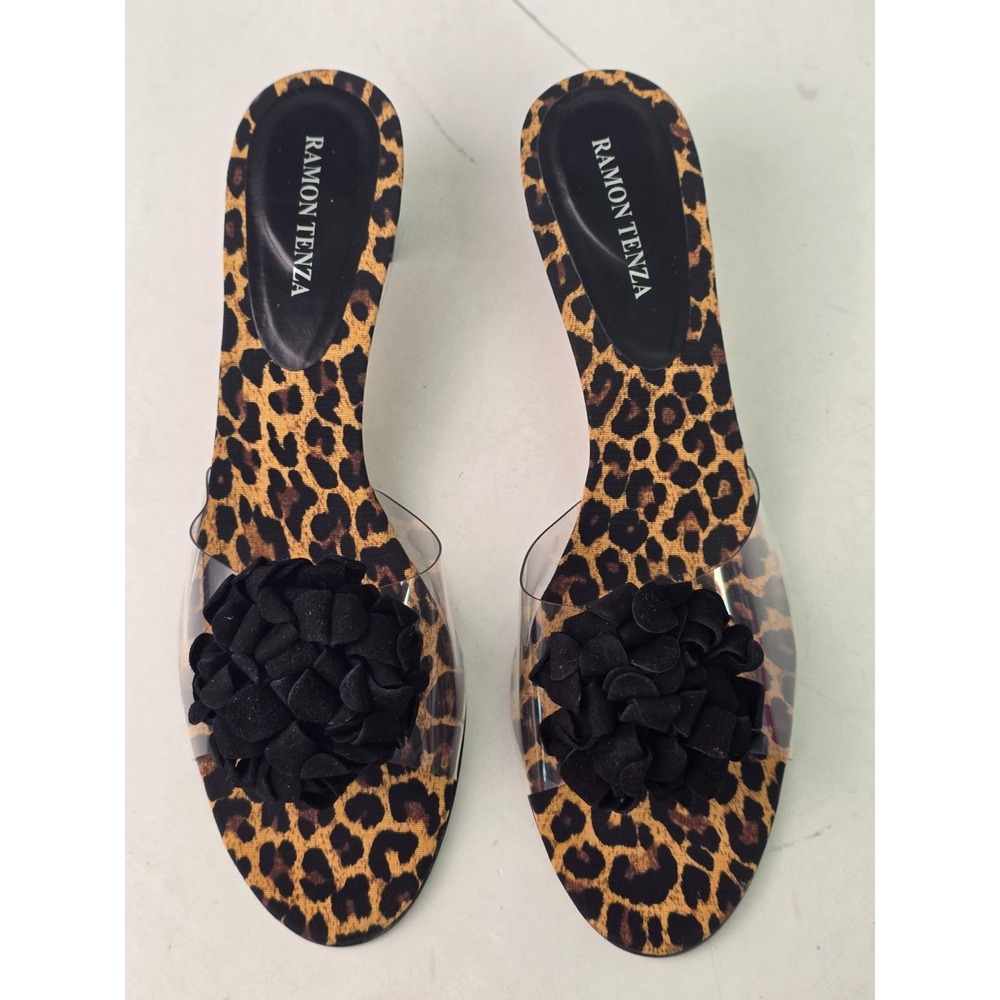 Ramon Tenza‎ Lucite Women's Heels Size 11 M Leopard Brown Slip On Slides Shoes